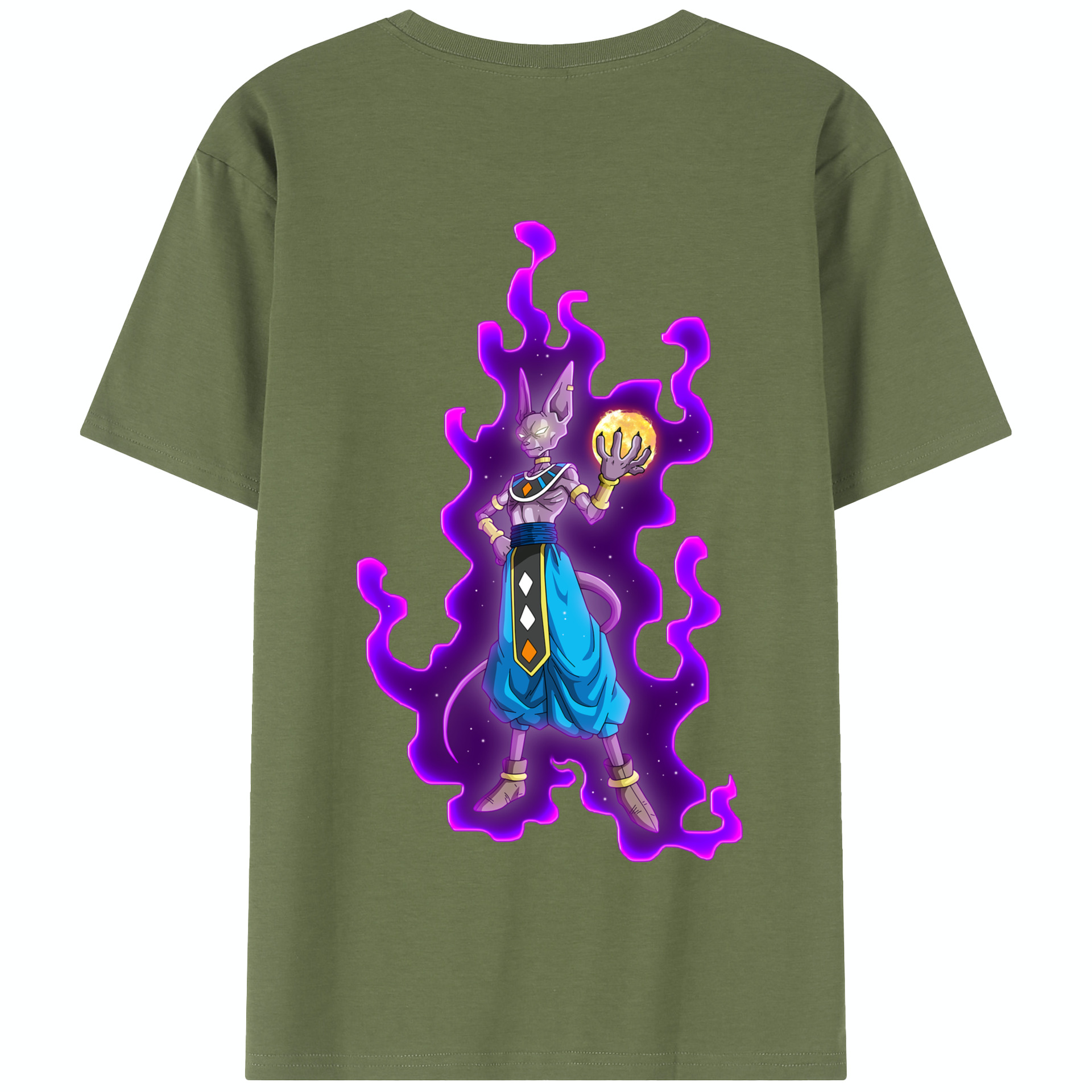 （画像用） ドラゴンボール ビルス 破壊神ビルス DRAGON BALL Beerus Birusu 綿100％半袖Tシャツ（背面プリント）